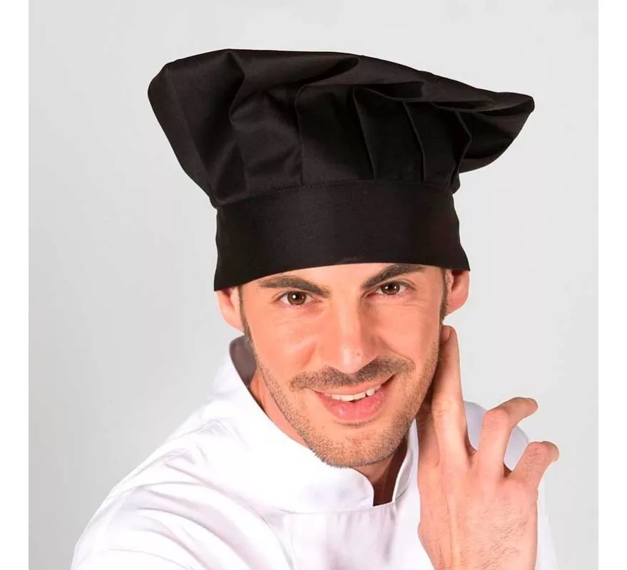 GORRO CHEF FRANCÉS GABARDINA AJUSTABLE BLANCO Y NEGRO - 1