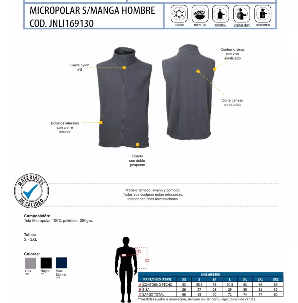 CHALECO POLAR SIN MANGA HOMBRE 100% POLIÉSTER TÉRMICO - 5