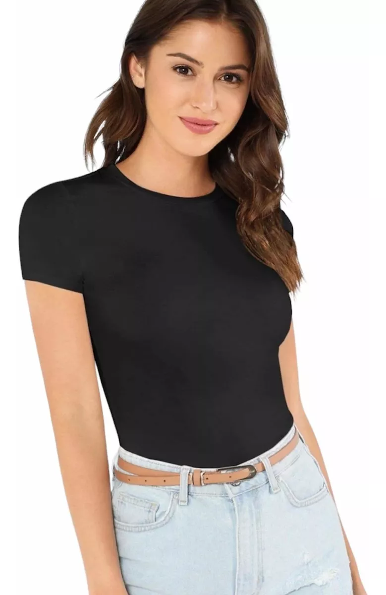 POLERA MUJER BÁSICA MANGA CORTA 100% ALGODÓN PREMIUM ELASTIC - 1