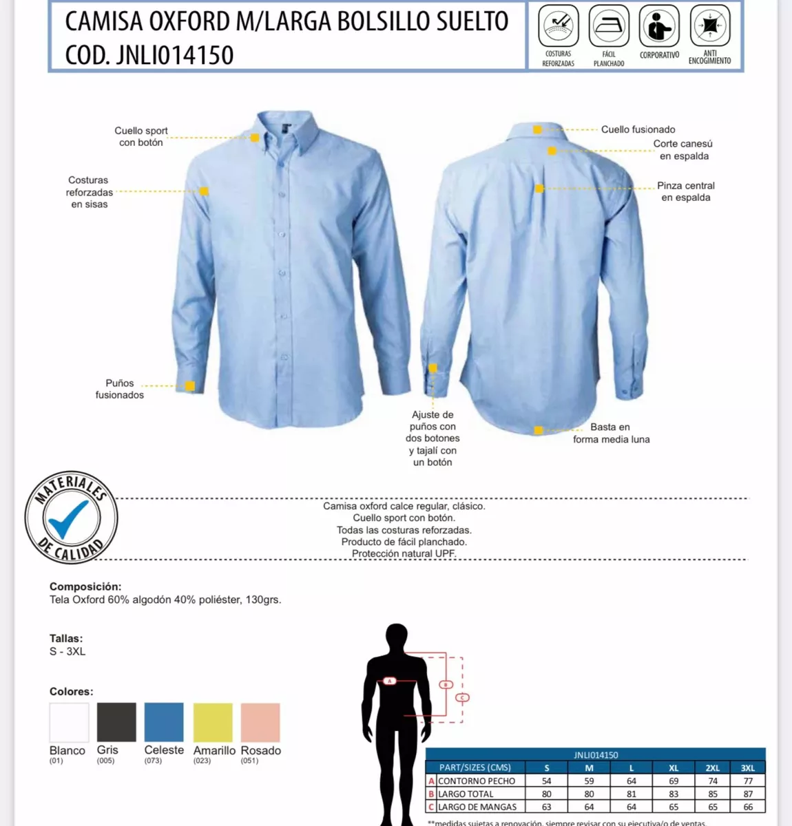 CAMISA HOMBRE MANGA LARGA OXFORD CASUAL PREMIUM - 3