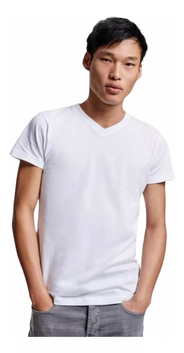 POLERA MANGA CORTA HOMBRE CUELLO EN V 100% ALGODON - 1