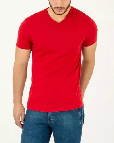 POLERA MANGA CORTA HOMBRE CUELLO EN V 100% ALGODON - 1