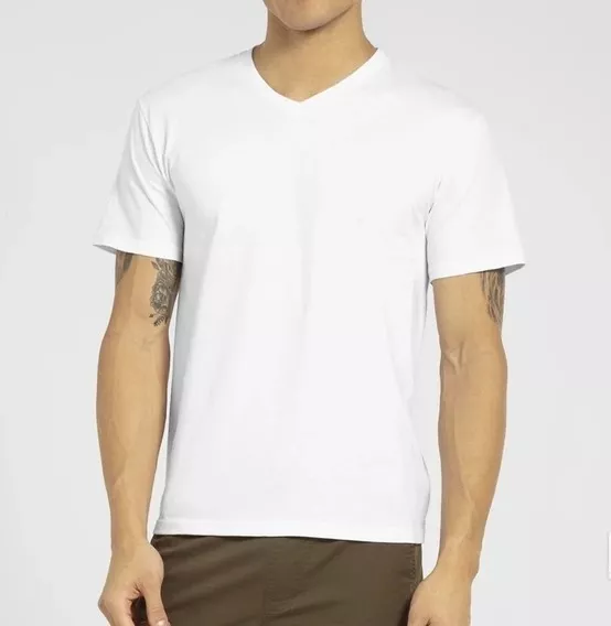 POLERA MANGA CORTA HOMBRE CUELLO EN V 100% ALGODON - 2