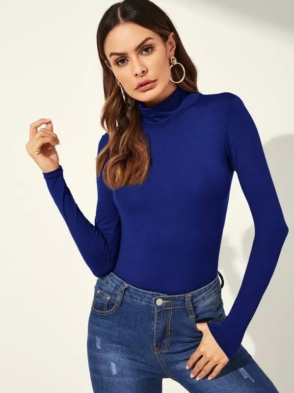 CAMISETA ENTALLADA MUJER BEATLE CUELLO ALTO LICRA MANGA LARG - 1