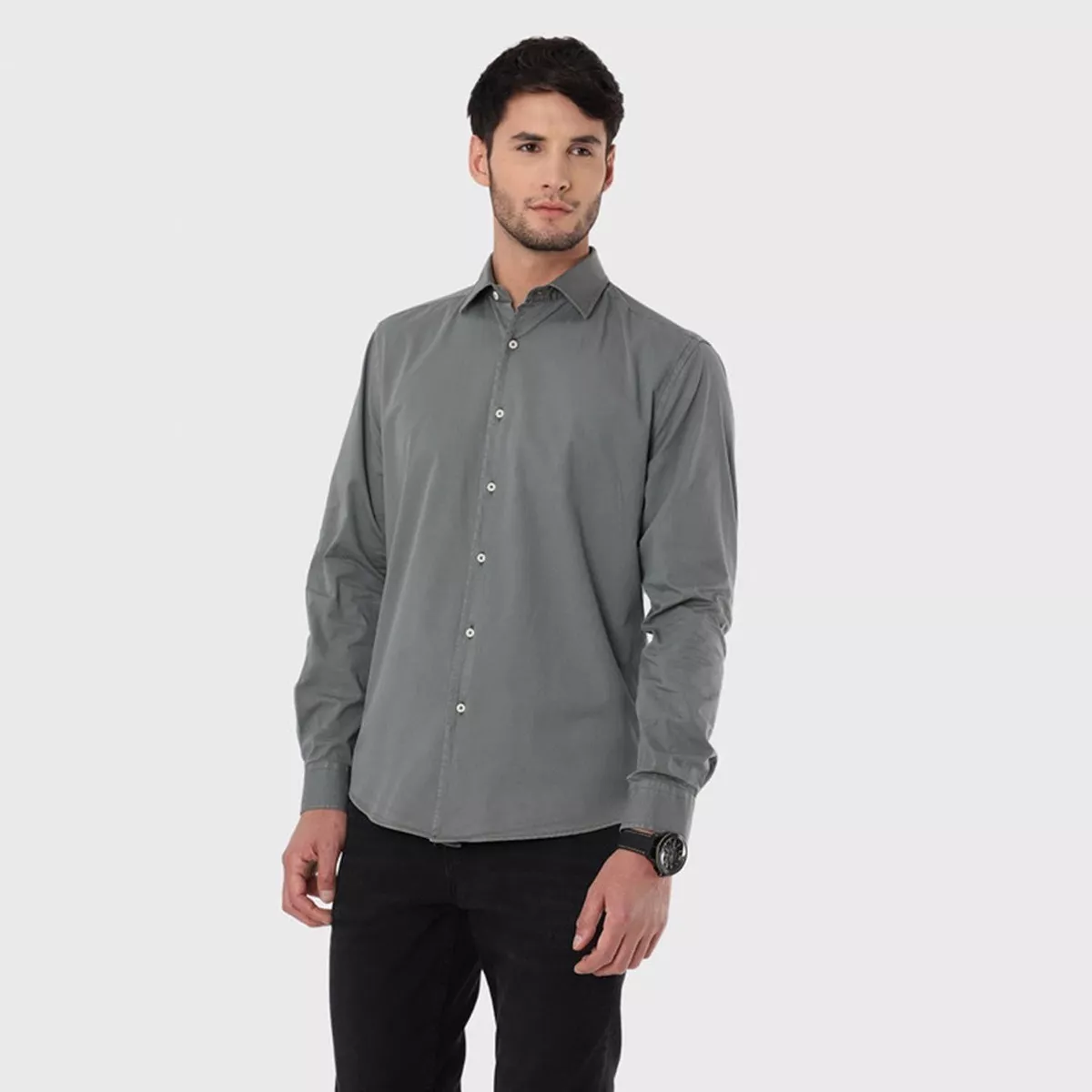 CAMISA PARA HOMBRE MANGA LARGA OXFORD CASUAL UNICOLOR - 1