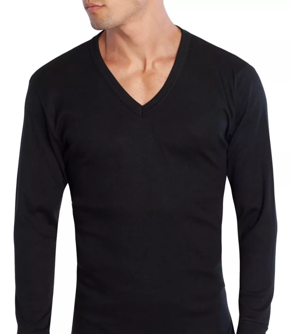 POLERA HOMBRE MANGA LARGA EN V PRIMERA CAPA 100% ALGODON - 1