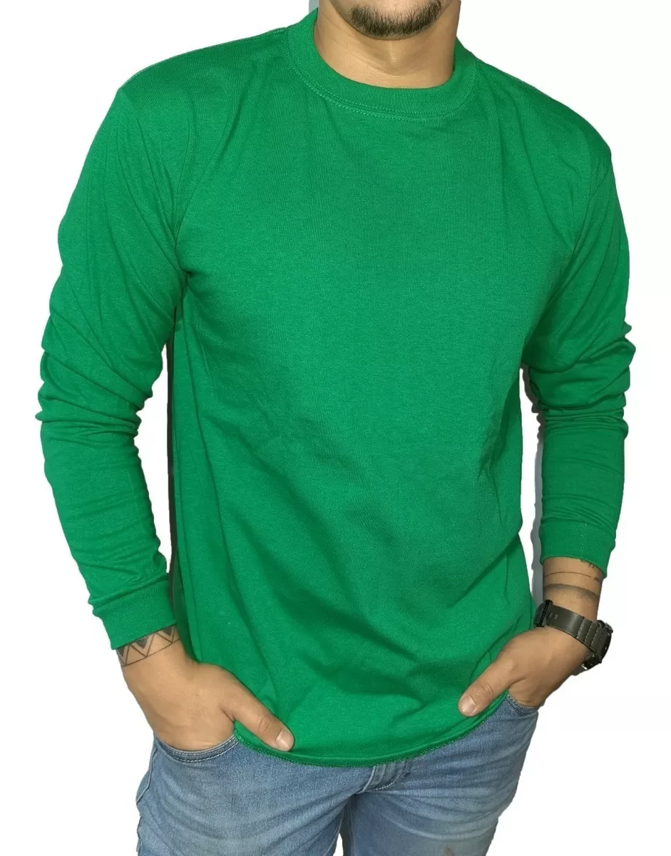 POLERA HOMBRE MANGA LARGA EN V PRIMERA CAPA 100% ALGODON - 1