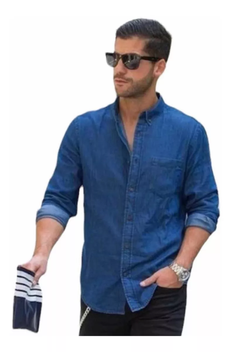 CAMISA JEANS HOMBRE AZUL DOBLE BOLSILLO 100% ALGODÓN - 1
