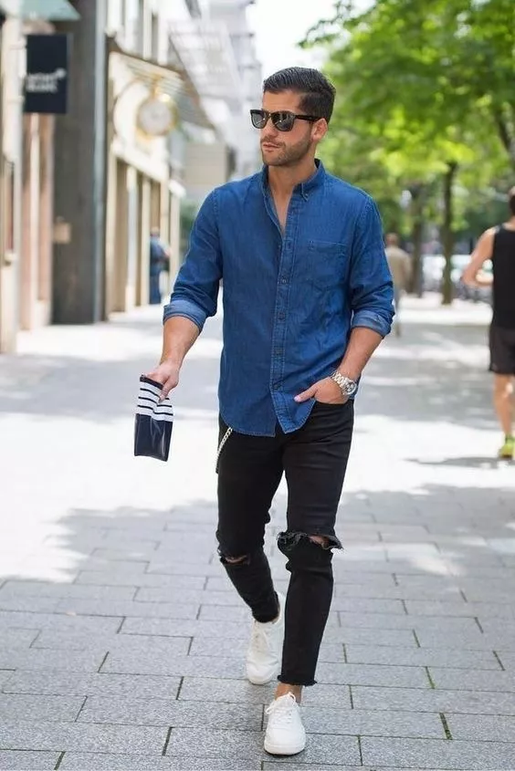 CAMISA JEANS HOMBRE AZUL DOBLE BOLSILLO 100% ALGODÓN - 2