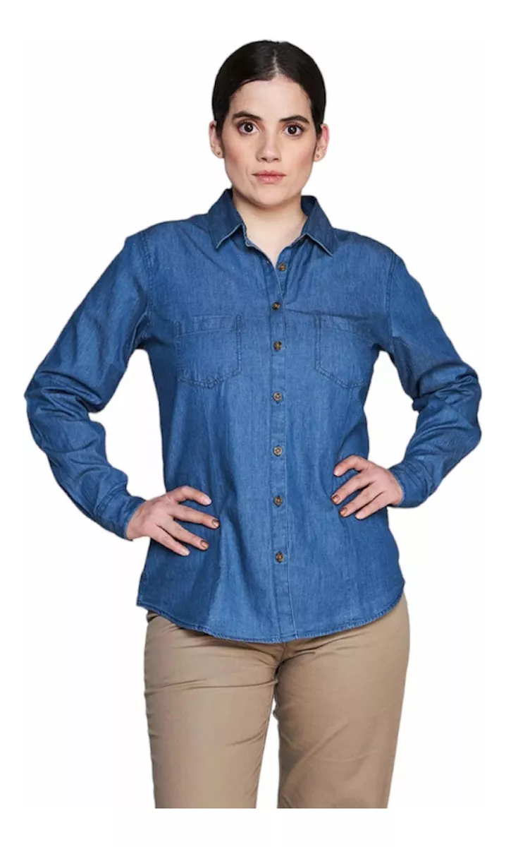 BLUSA MUJER CAMISA JEANS 100%ALGODÓN CASUAL FORMAL EJECUTIVA - 1