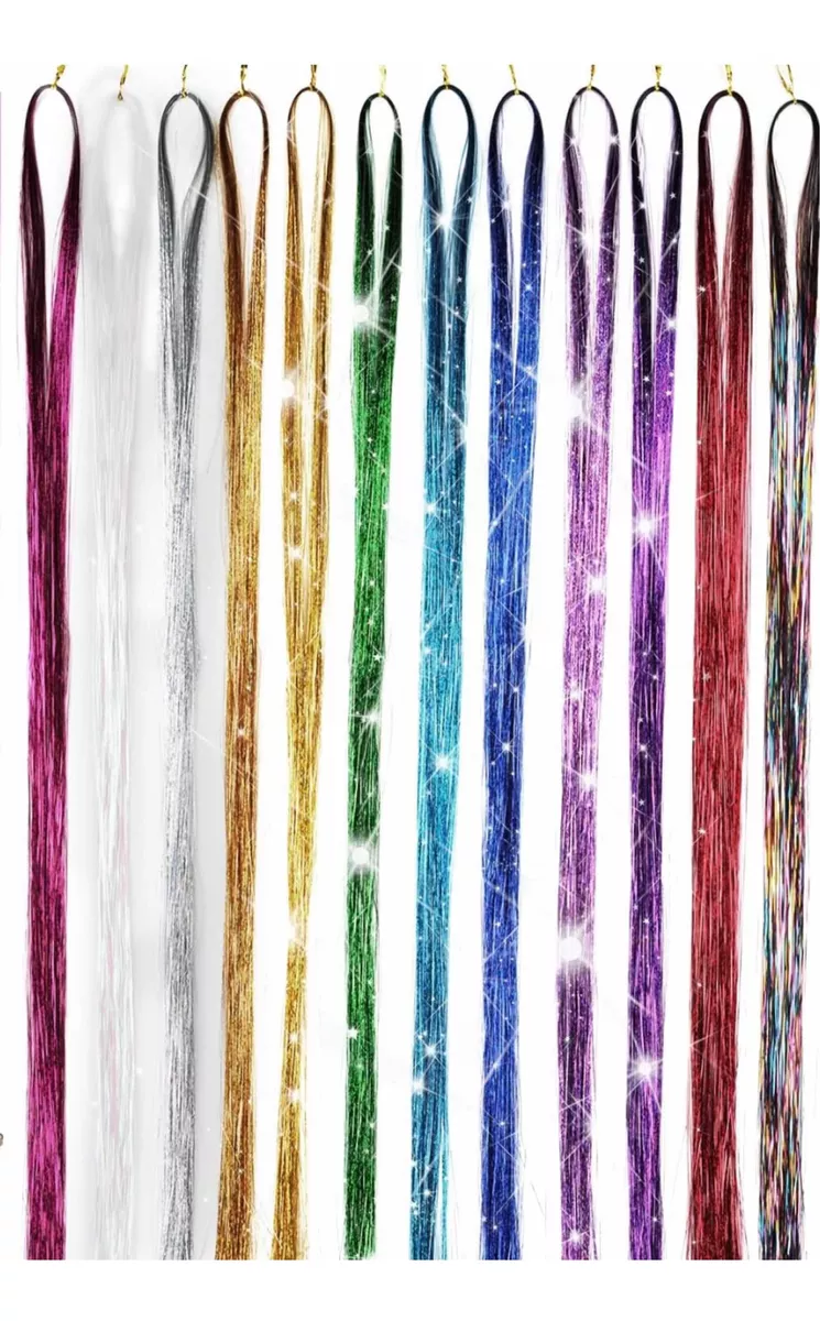 PACK X12 EXTENSIONES CABELLO SINTÉTICO GLITTER HAIR METÁLICO 50 CM - 1