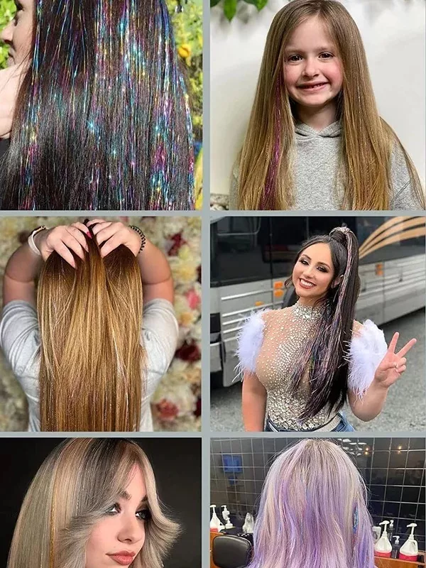 PACK X12 EXTENSIONES CABELLO SINTÉTICO GLITTER HAIR METÁLICO 50 CM - 4