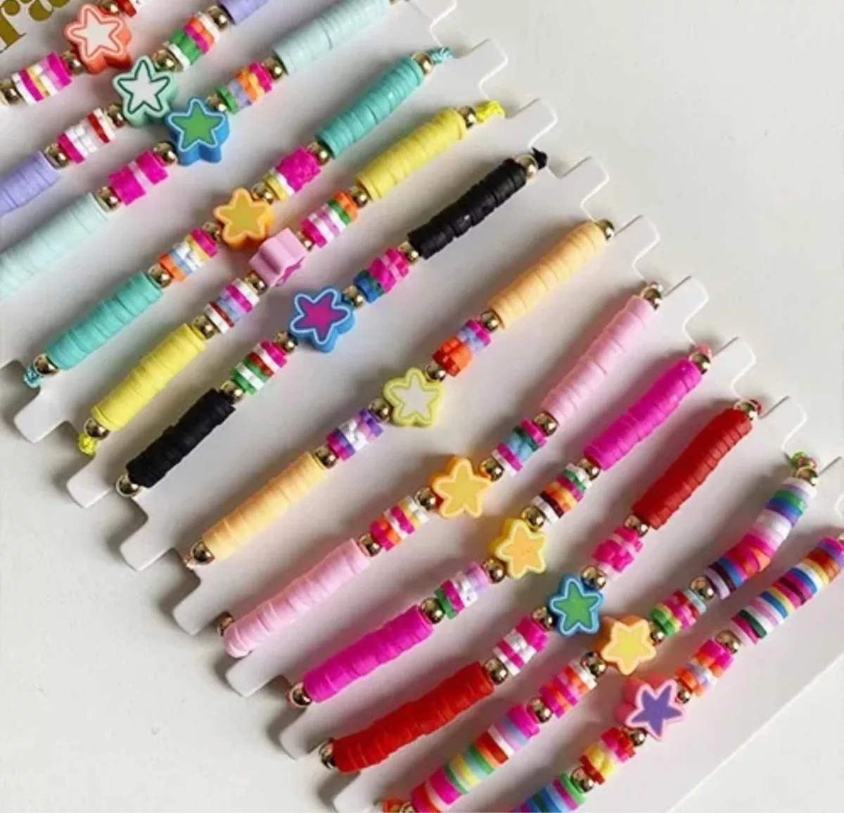 PACK X12 PULSERAS INFANTIL JUVENIL MACRAMÉ CERÁMICA ESTRELLAS - 1