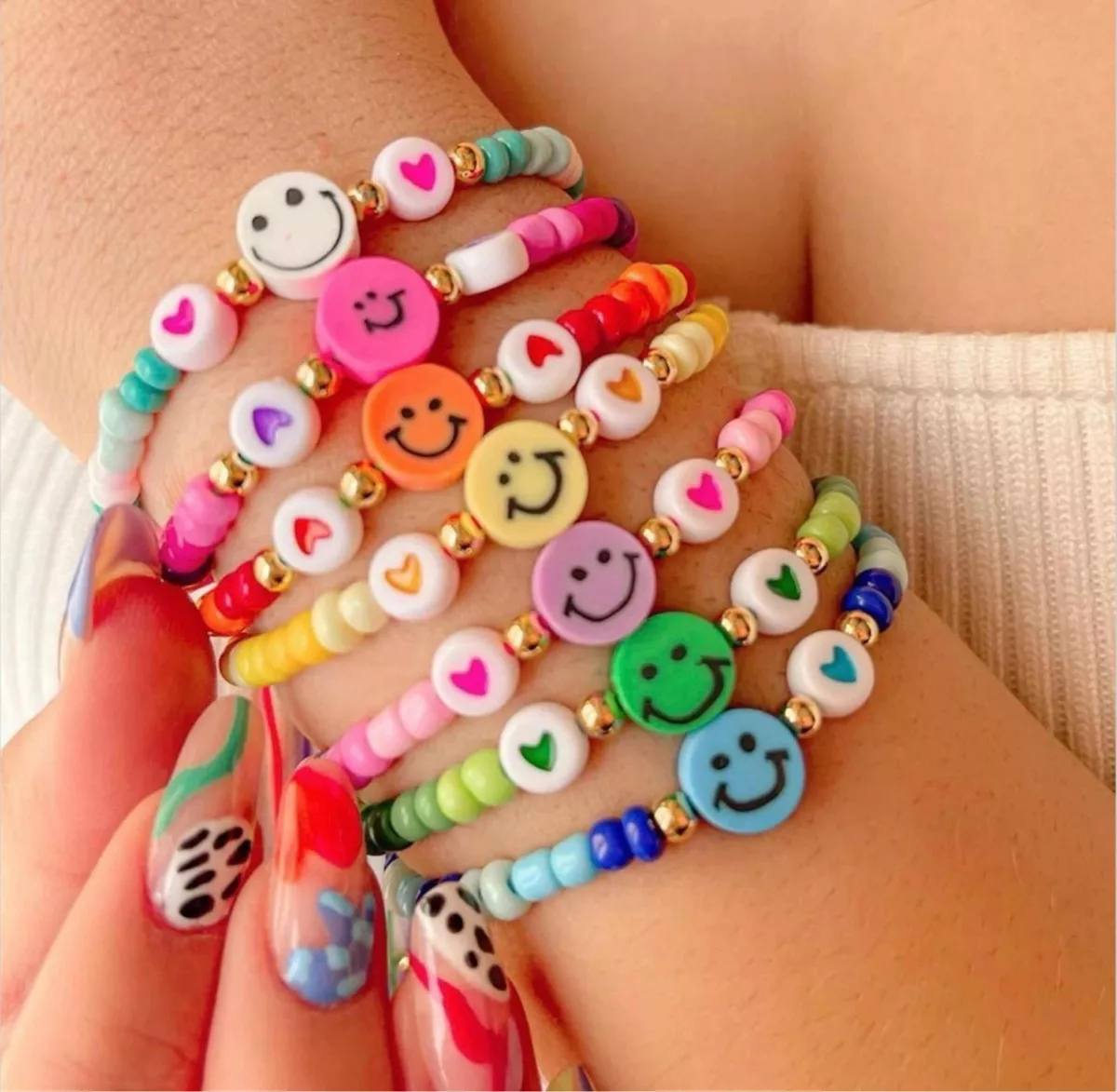 PACK X12 PULSERAS INFANTIL JUVENIL MACRAMÉ CERÁMICA SMILEY - 1