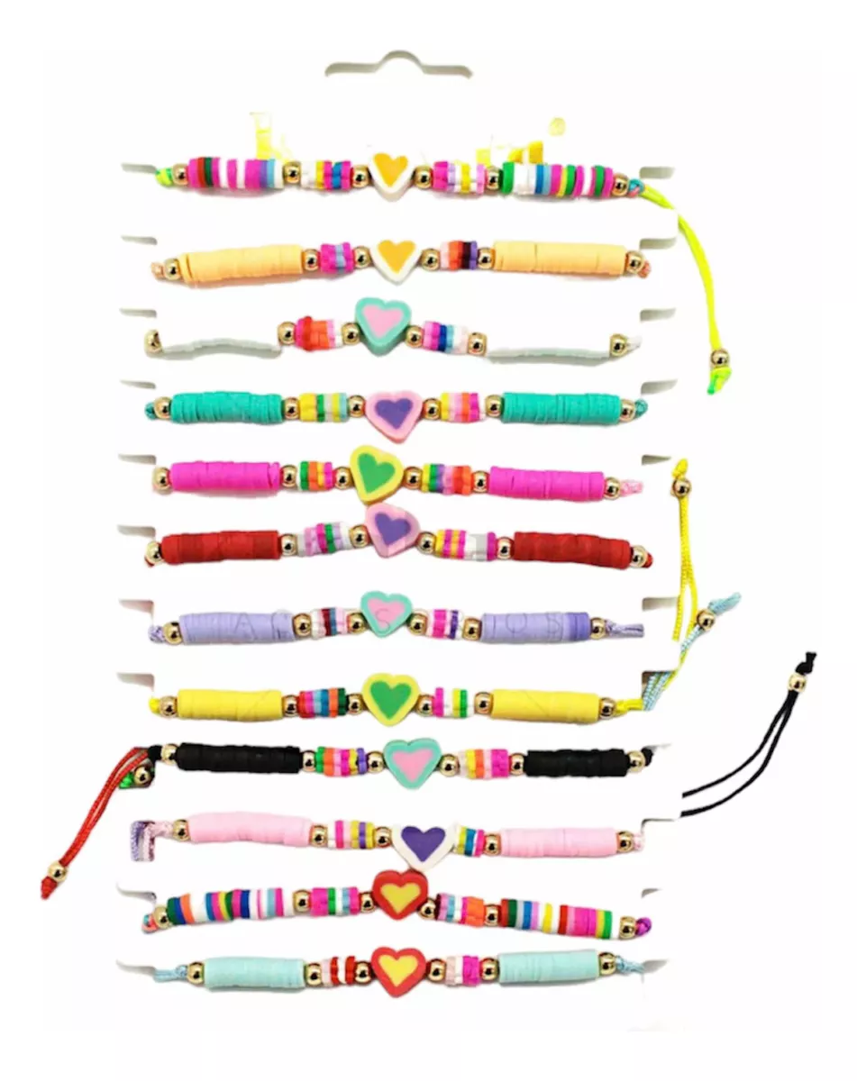 PACK X12 PULSERAS INFANTIL JUVENIL MACRAMÉ CERÁMICA CORAZONES - 1