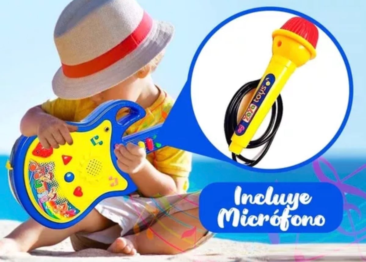 GUITARRA NIÑOS ELÉCTRICA CON MICRÓFONO CLASICA JUGUETE - 3