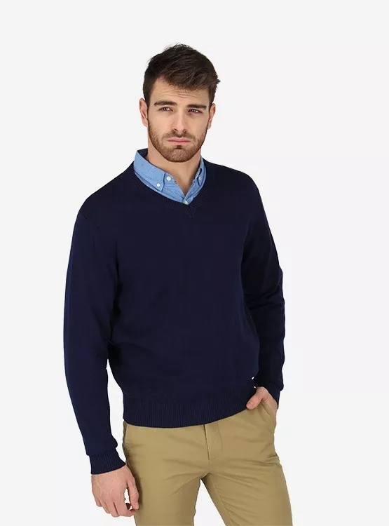 SWEATER MANGA LARGA EJECUTIVO HOMBRE CUELLO EN V BASICO - 2