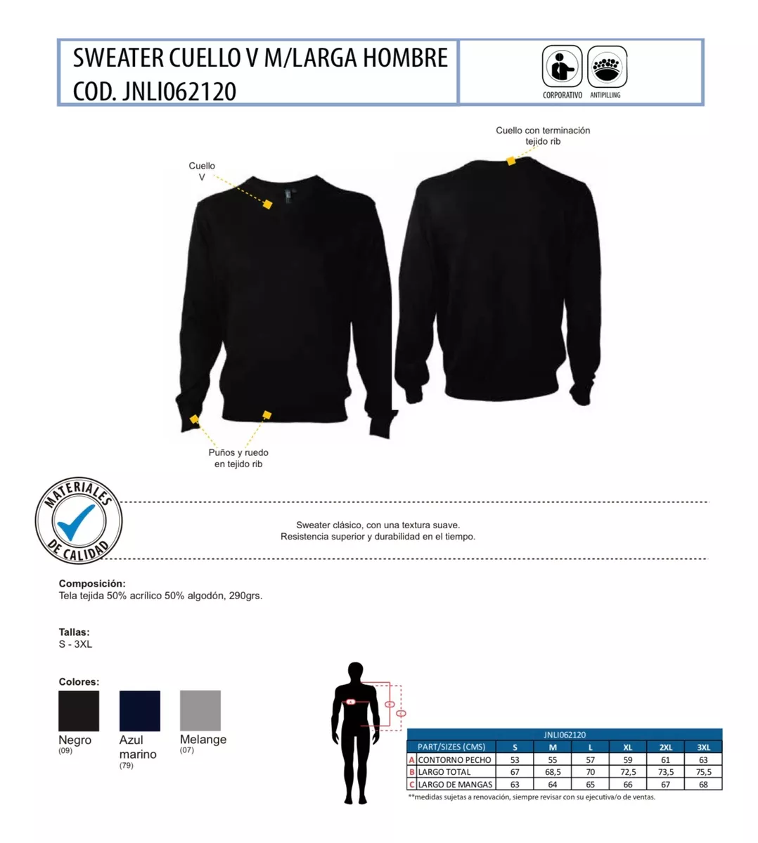 SWEATER MANGA LARGA EJECUTIVO HOMBRE CUELLO EN V BASICO - 4