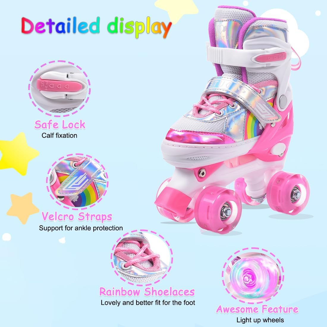 KIT PATINAJE PARA NIÑA PATINES LED CON PROTECCIÓN UNICORNIO - 2