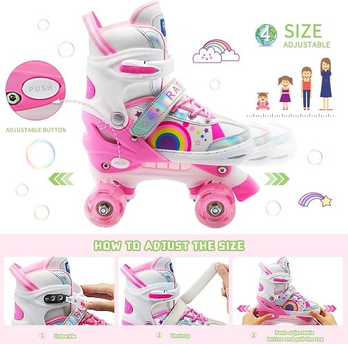 KIT PATINAJE PARA NIÑA PATINES LED CON PROTECCIÓN UNICORNIO - 4