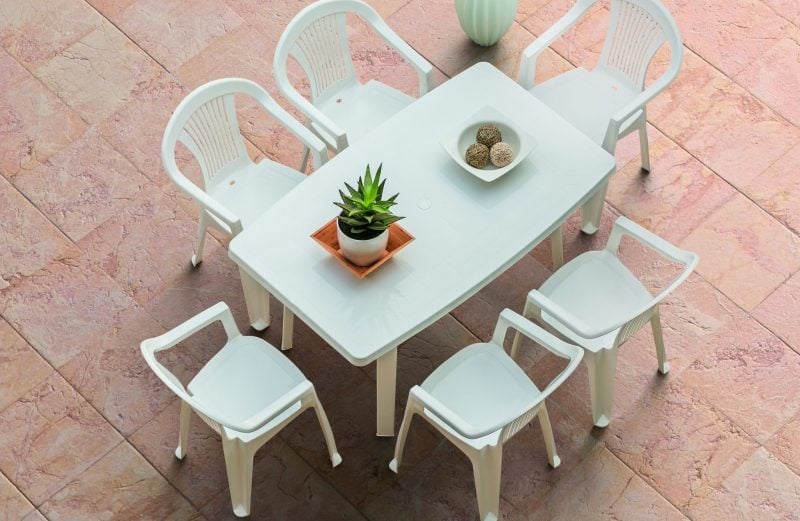 JUEGO MESA RECTANGULAR Y 6 SILLAS TERRAZA PLEGABLE PLASTICA - 2