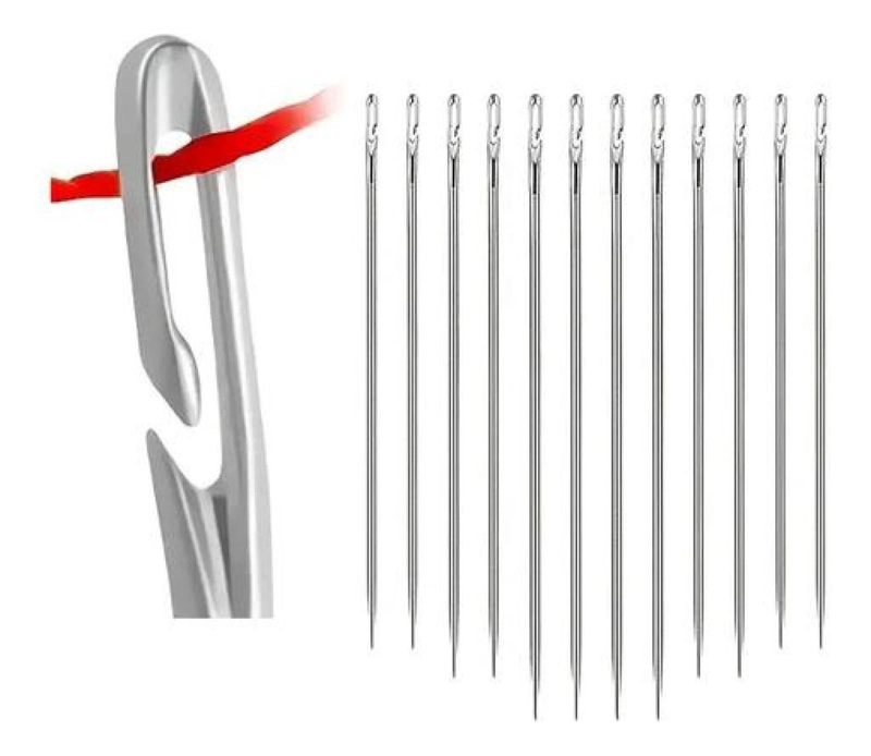 AGUJAS DE COSER ORIFICIOS LATERALES ENHEBRADO CIEGO LATERAL PLATEADO - 1