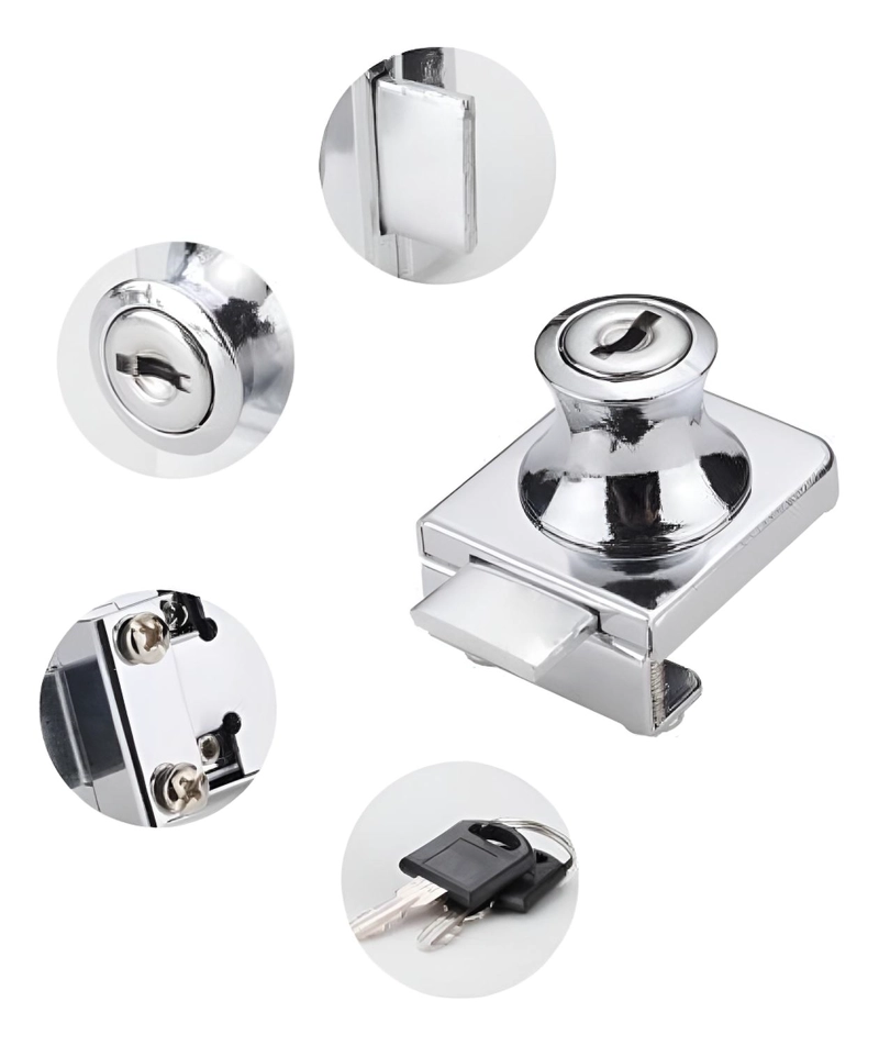 CERRADURA VIDRIO TEMPLADO SEGURA Y RESISTENTE MUEBLES PLATEADO - 1