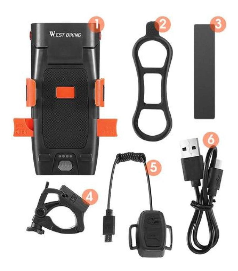 LUZ DELANTERA WEST BIKING 5 EN 1 SOPORTE CELULAR BOCINA POWER BANK - 3