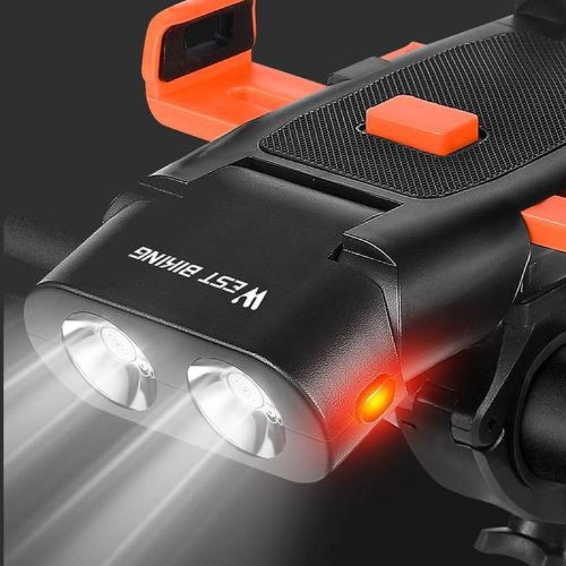 LUZ DELANTERA WEST BIKING 5 EN 1 SOPORTE CELULAR BOCINA POWER BANK - 7
