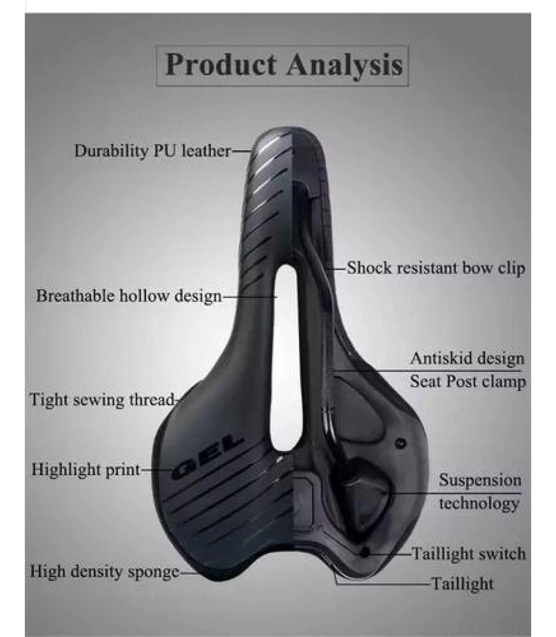 SILLÍN WEST BIKING GEL ANTIPROSTÁTICO LUZ COMODIDAD ASIENTO BICICLETA - 7