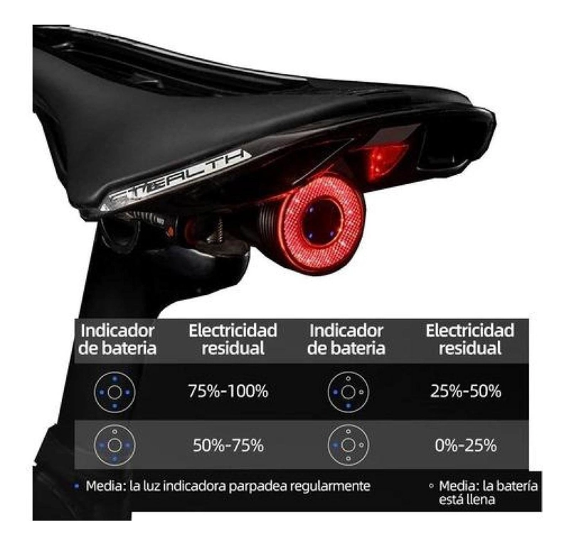 LUZ TRASERA ROCKBROS SMART SENSOR FRENADO USB PARA BICICLETA NEGRO - 7