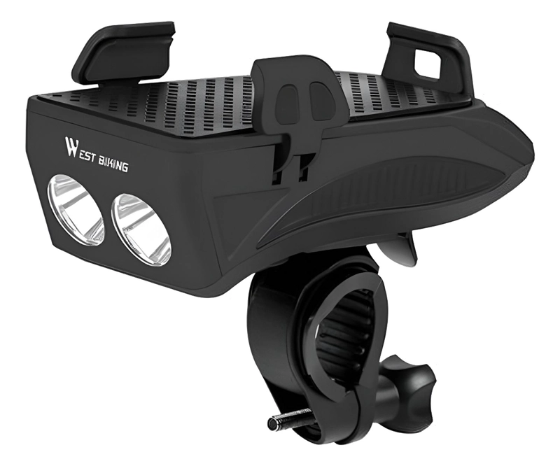 LUZ BOCINA WEST BIKING PORTA CARGA CELULAR BICICLETA DELANTERA FOCO USB - 1