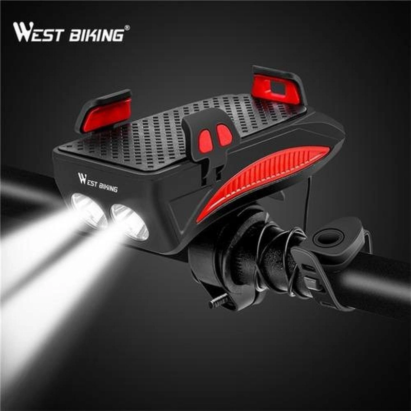 LUZ BOCINA WEST BIKING PORTA CARGA CELULAR BICICLETA DELANTERA FOCO USB - 2