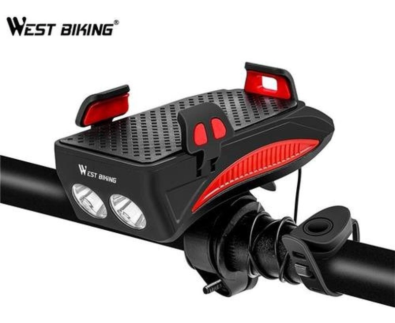 LUZ BOCINA WEST BIKING PORTA CARGA CELULAR BICICLETA DELANTERA FOCO USB - 2
