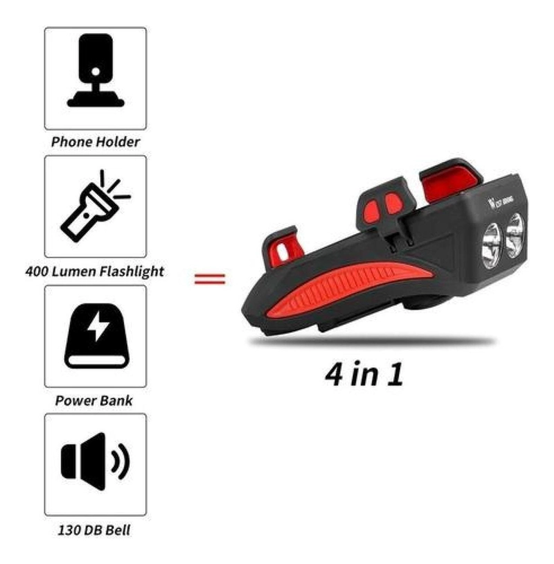 LUZ BOCINA WEST BIKING PORTA CARGA CELULAR BICICLETA DELANTERA FOCO USB - 3