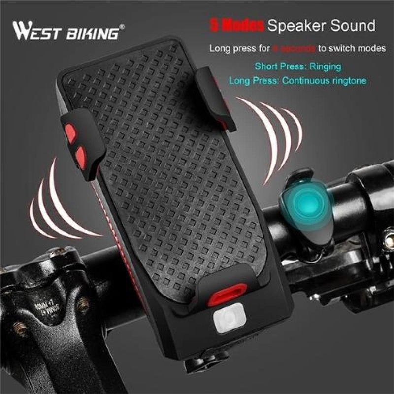 LUZ BOCINA WEST BIKING PORTA CARGA CELULAR BICICLETA DELANTERA FOCO USB - 5