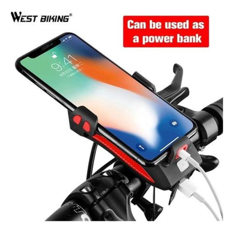 LUZ BOCINA WEST BIKING PORTA CARGA CELULAR BICICLETA DELANTERA FOCO USB - 7