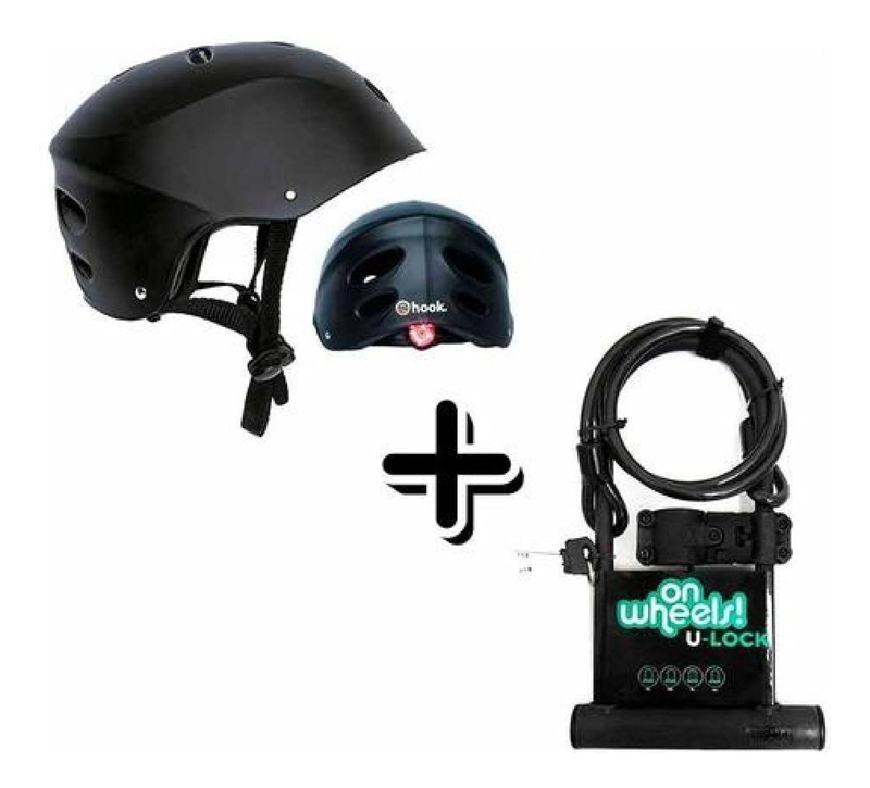 SET CASCO STREET HOOK CON LUZ + CANDADO LARGO TIPO U + PIOLA GRIS TAMAÑO L - 2
