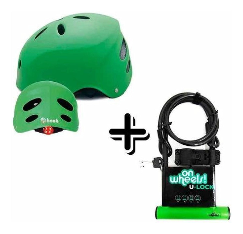 SET CASCO STREET HOOK CON LUZ + CANDADO LARGO TIPO U + PIOLA GRIS TAMAÑO L - 5