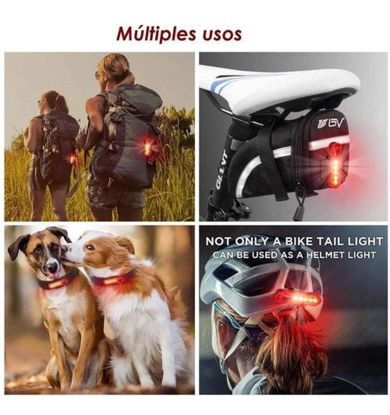 LUZ BRILLANTE ROJA PARA BICICLETA, TRASERA USB MULTICOLOR - 5