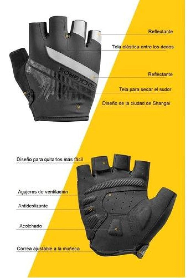 GUANTES ROCKBROS REFLECTANTES DEDO CORTO MTB RUTA BICICLETA - 4