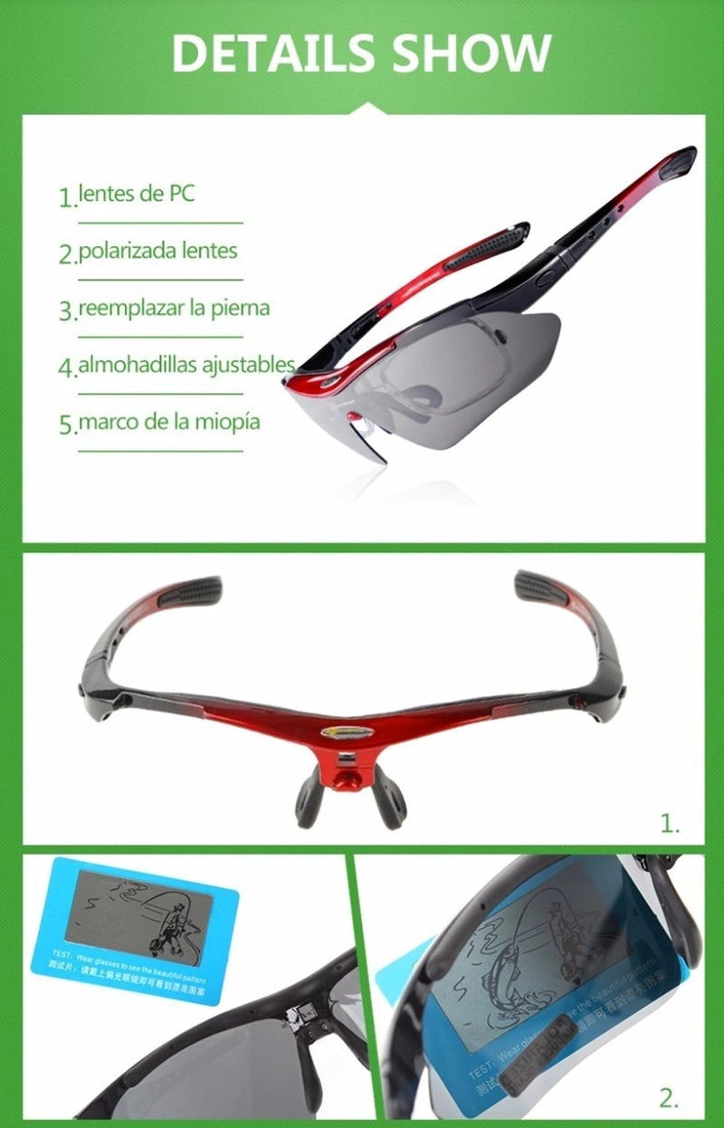 LENTES ROCKBROS DEPORTIVOS 5 EN 1, BICICLETA OUTDOOR RUNNING NEGRO - 6