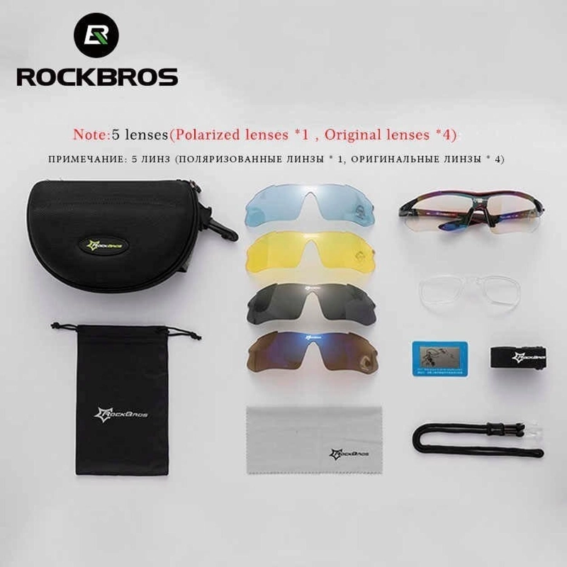 LENTES ROCKBROS DEPORTIVOS 5 EN 1, BICICLETA OUTDOOR RUNNING NEGRO - 8