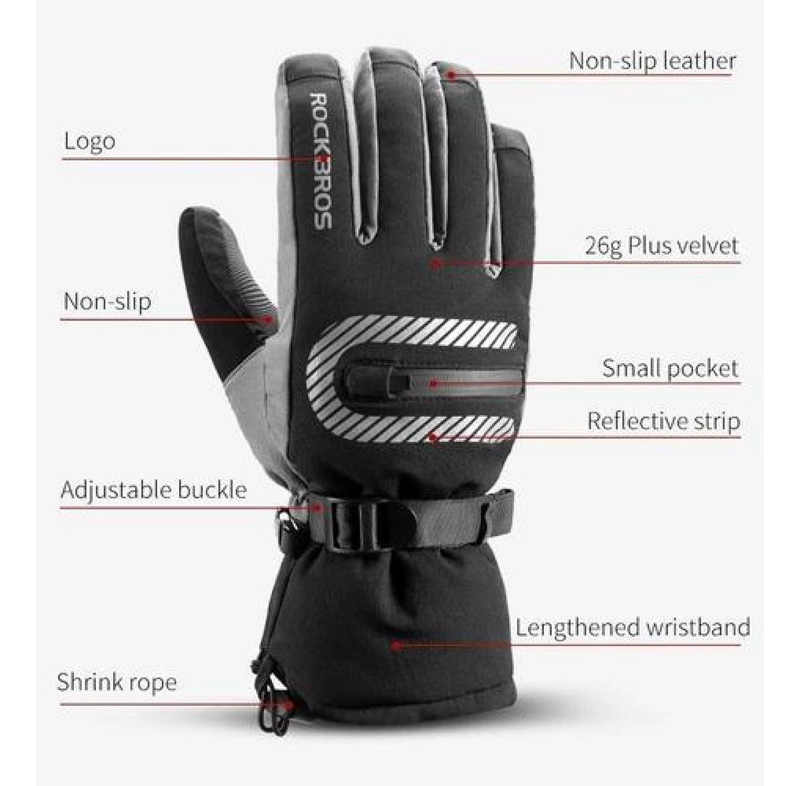 GUANTES FRIO EXTREMO ROCKBROS 2 EN 1. NIEVE MOTO BICICLETA GRIS M - 4