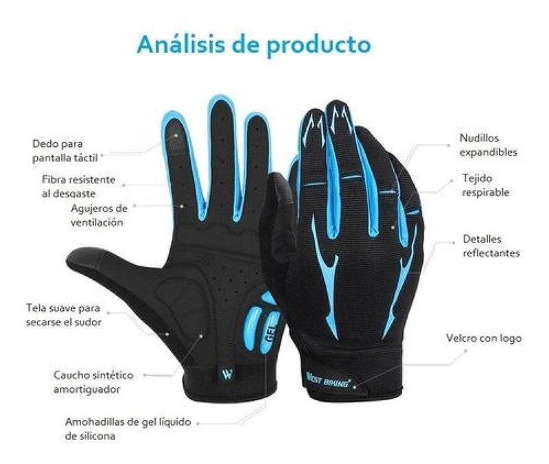 GUANTES WEST BIKING CON GEL RUTA Y MTB DEDO LARGO BICICLETA - 7
