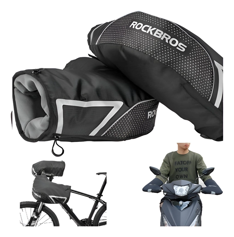 CUBREPUÑO MANOPLAS MANILLAR DE MOTO Y BICICLETA IMPERMEABLE NEGRO - 1