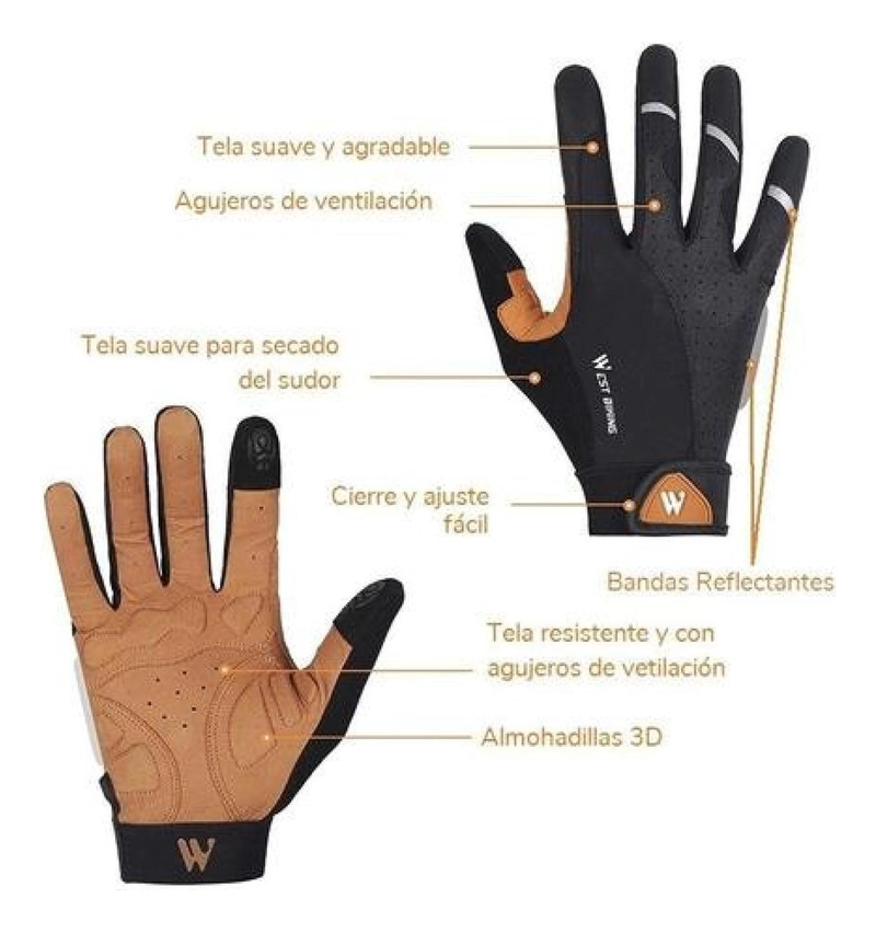 GUANTES WEST BIKING MTB Y RUTA DEDO LARGO BICICLETA - 5