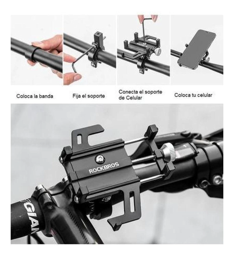 SOPORTE CELULAR ROCKBROS ALUMINIO 5 PUNTOS AGARRE MOTO BICI NEGRO - 7