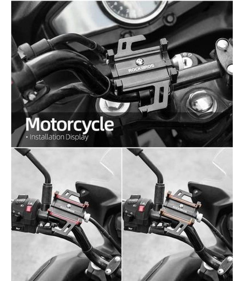 SOPORTE CELULAR ROCKBROS ALUMINIO 5 PUNTOS AGARRE MOTO BICI NEGRO - 8