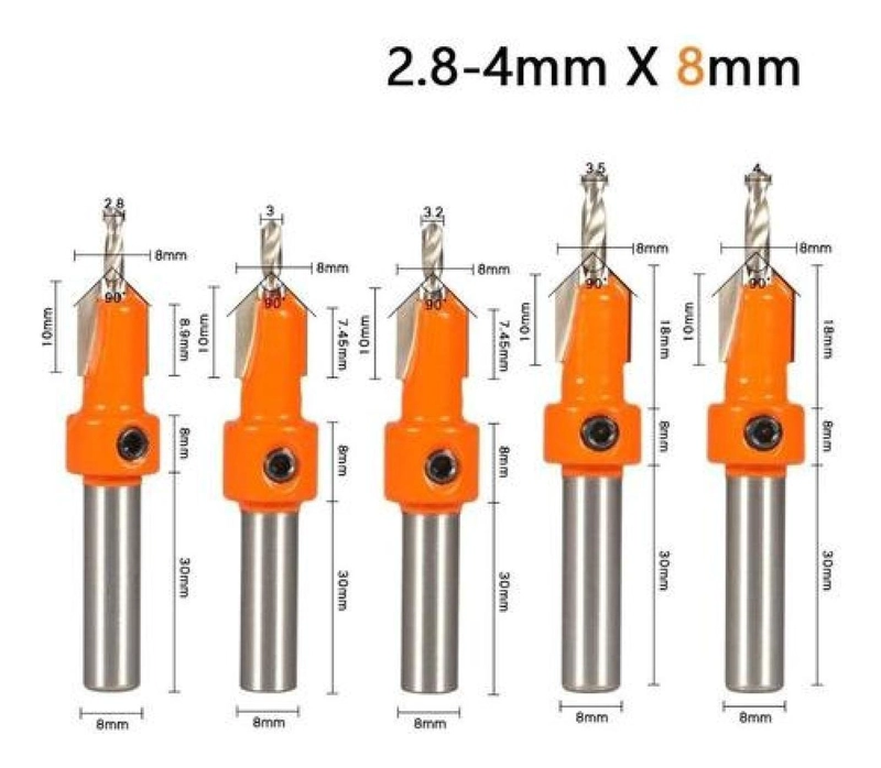SET 5 BROCAS AVELLANADO 1/2 PARA ROUTER CARPINTERÍA 2.8-4 MM - 4